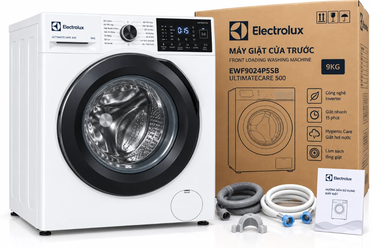 Máy giặt Electrolux Inverter 9 kg EWF9024P5SB – kèm hộp và phụ kiện