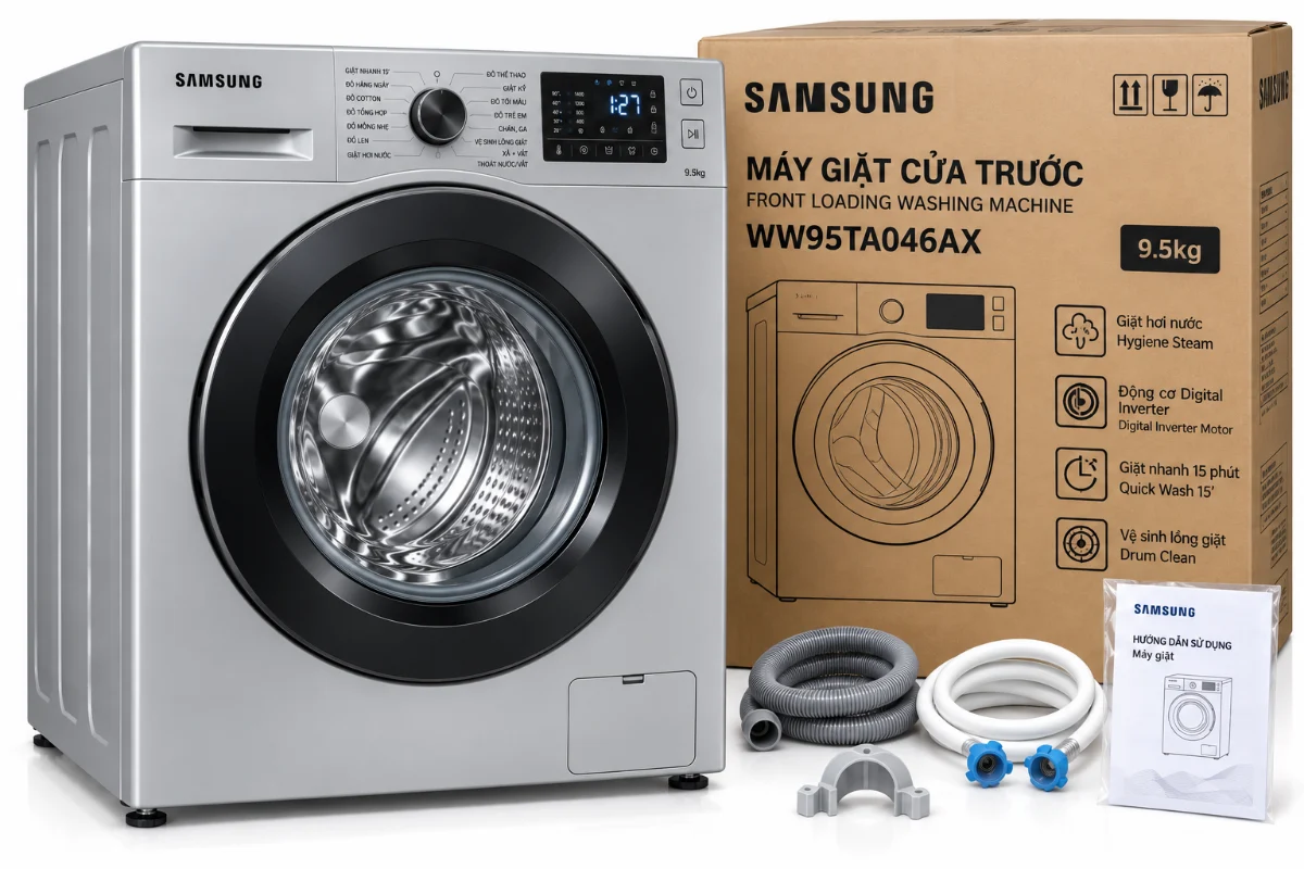 Máy giặt Samsung Inverter 9.5 kg WW95TA046AX – kèm hộp và phụ kiện