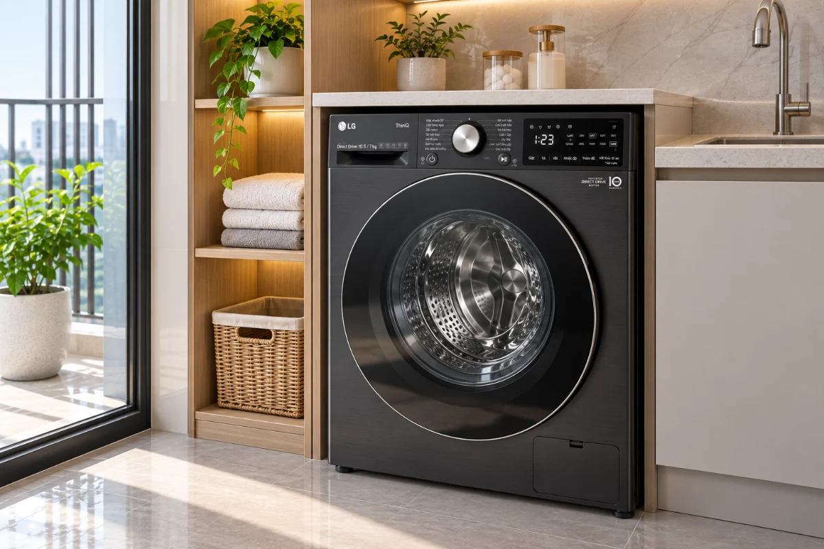 Máy giặt sấy LG Inverter 10.5 kg FV1450H2B – trong không gian sử dụng