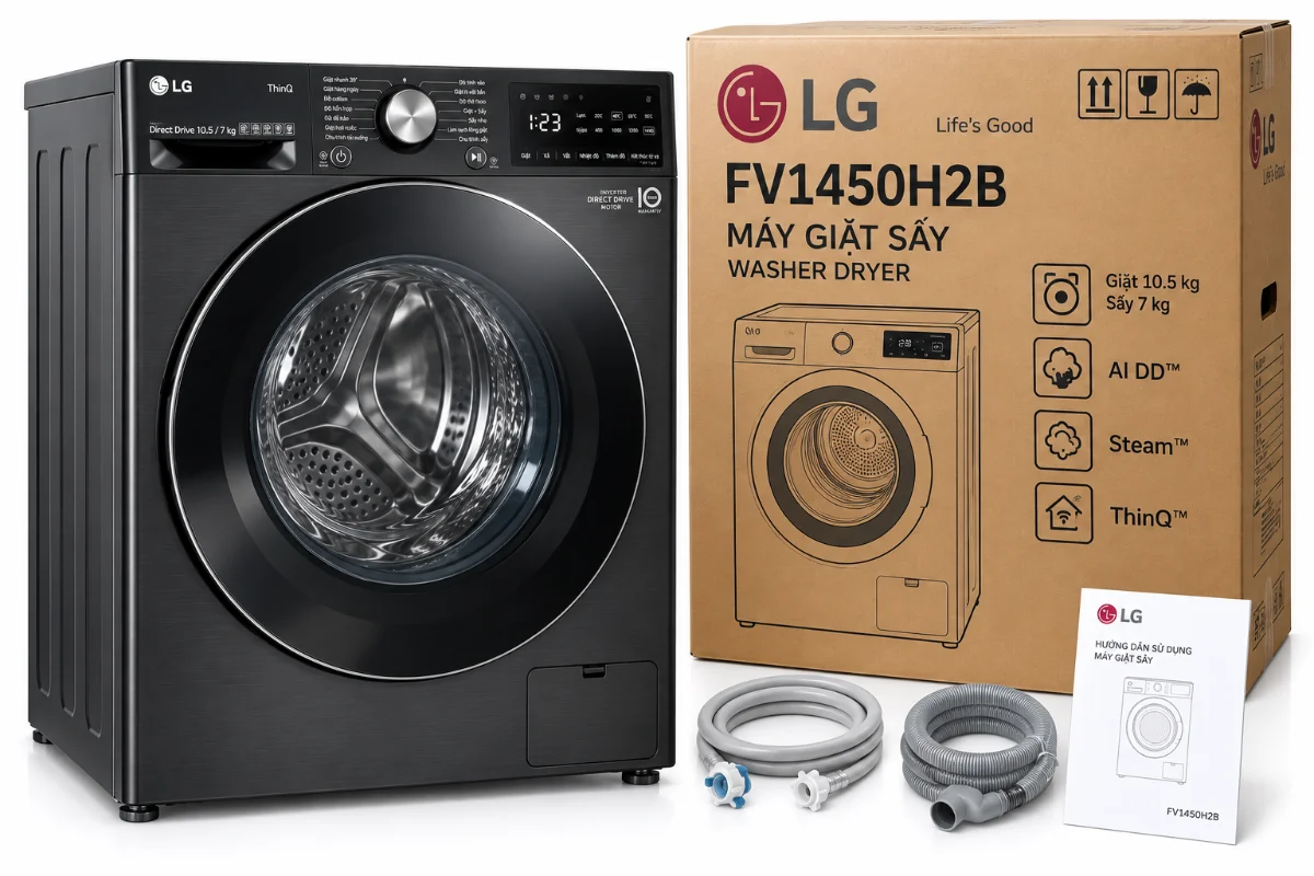 Máy giặt sấy LG Inverter 10.5 kg FV1450H2B – kèm hộp và phụ kiện