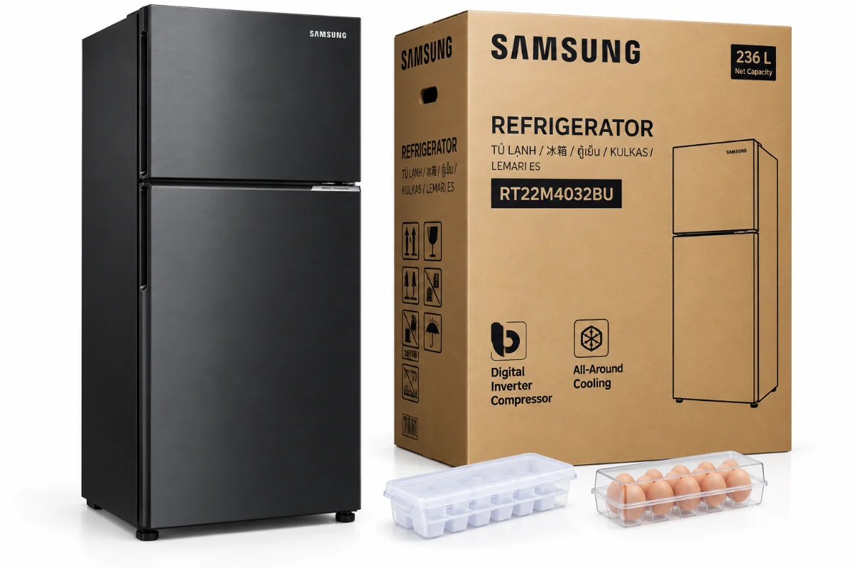 Tủ lạnh Samsung Inverter 236 lít RT22M4032BU – kèm hộp và phụ kiện